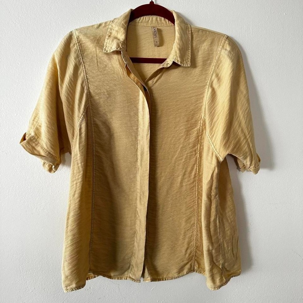 XCVI Womens‎ Mustard Yellow Short Sleeve Button Down Shirt Size Small